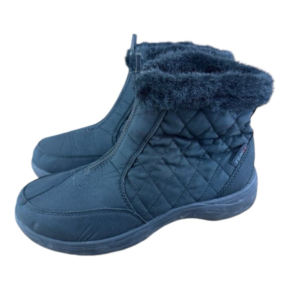 LL Bean Women's Black Nylon Quilted Insulated Mid Zip Commuter Boots Siz…